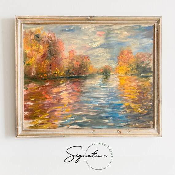 Autumn On The Seine Golden Fall Trees River Landscape Art Poster