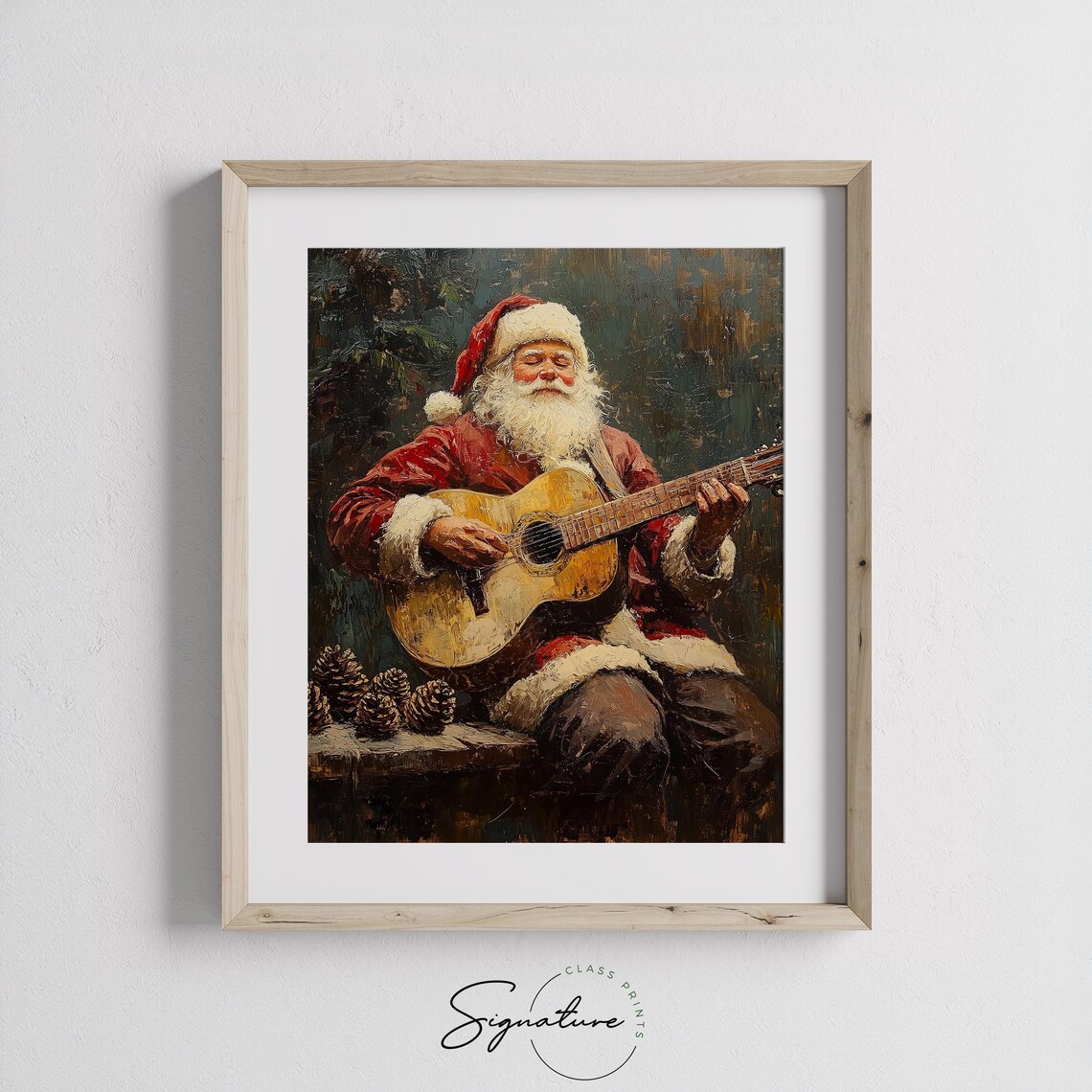 Santa Claus Playing Acoustic Guitar Christmas Oil Painting Print - Image 2