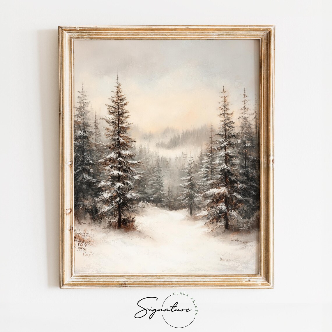 Misty Snowy Fir Forest Soft Winter Landscape Painting Poster