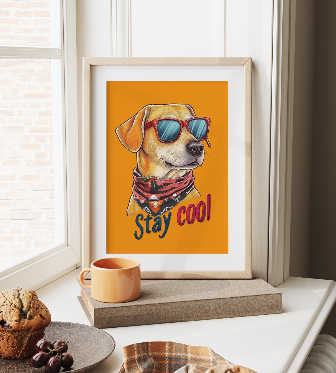 Trendy Funny Stay Cool Yellow Dog Red Sunglasses Retro Dog Poster - Image 6