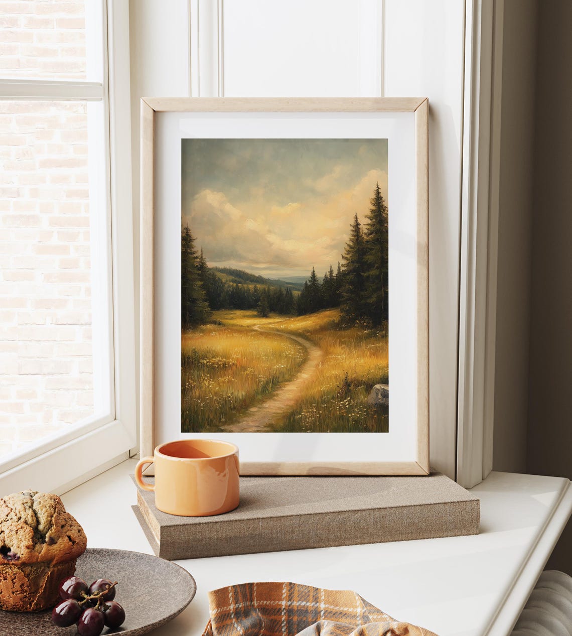 Broad Meadow Path Under Golden Sunlight With Pines Pastoral Art Poster - Image 6