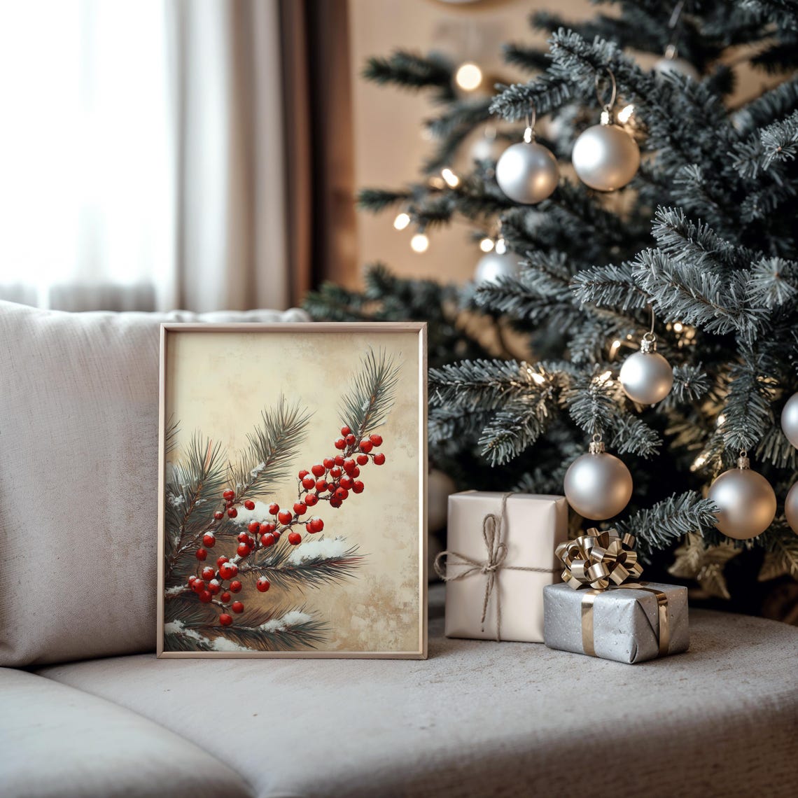 Red Winterberries on Snowy Branches Vintage Botanical Poster - Image 5