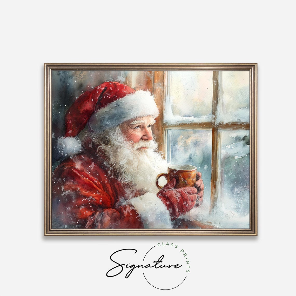 Santa Claus With A Warm Mug Gazing Out A Snowy Window Art Poster - Image 4