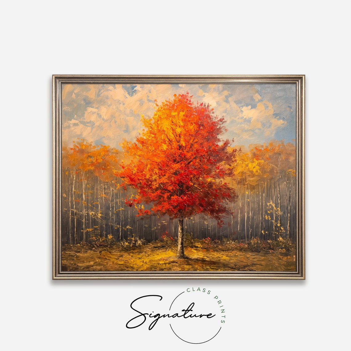 Red Autumn Tree Forest Painting Warm Fall Foliage Nature Wall Poster - Image 4