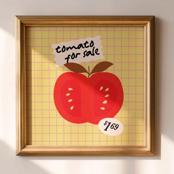 Kitchen Wall Art Red Yellow Print Tomato Food Dining Room Decor Minimalistic Square Poster