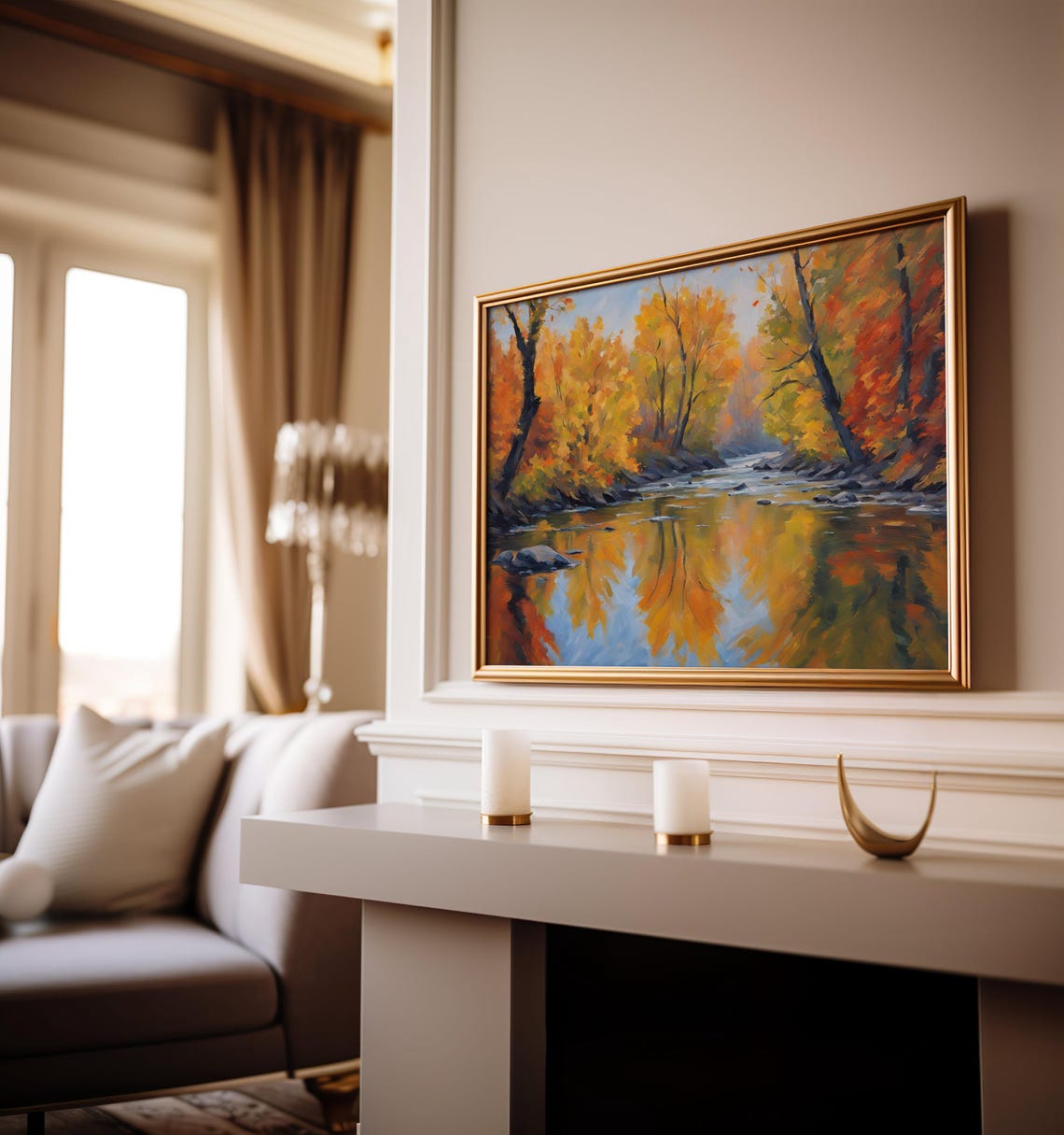 River Painting Vintage Fall Art Nature Print Cottagecore Landscape Farmhouse Decor - Image 2