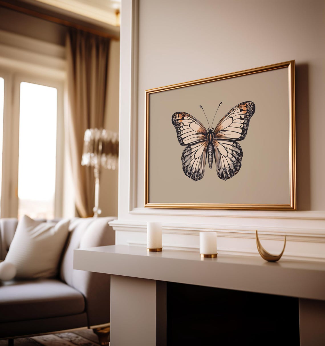 Vintage Butterfly Art Retro Butterfly Drawing Antique Inspired Butterfly Illustration Nature Home Decor - Image 3