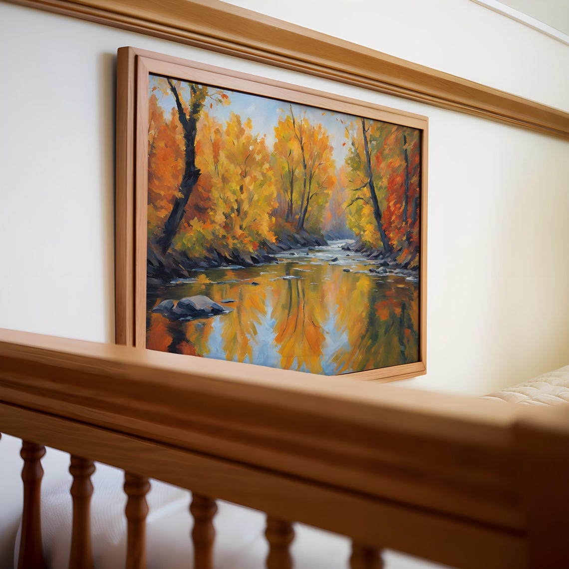 River Painting Vintage Fall Art Nature Print Cottagecore Landscape Farmhouse Decor - Image 3