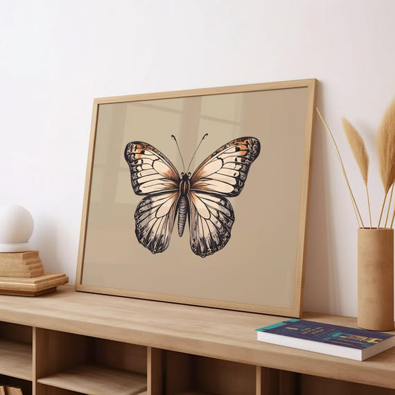 Vintage Butterfly Art Retro Butterfly Drawing Antique Inspired Butterfly Illustration Nature Home Decor