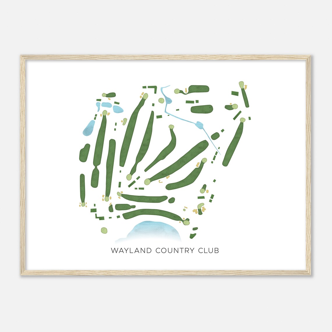 Wayland Country Club Massachusetts Modern Watercolor Golf Map Poster - Image 2