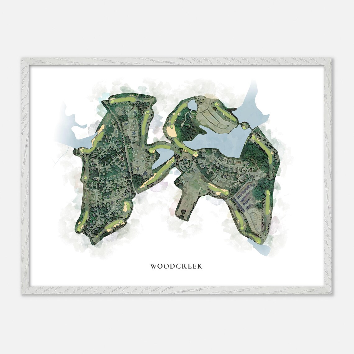 Woodcreek Watercolor Aerial Lakeside Course Layout Map Poster - Image 4