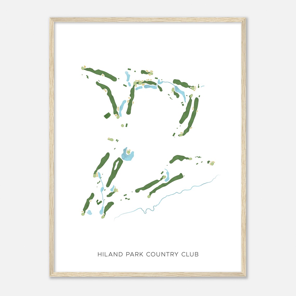 Hiland Park Country Club Modern Watercolor Golf Course Map Poster - Image 2