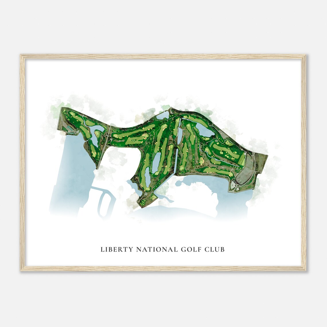 Liberty National Golf Club New Jersey Watercolor Course Map Print - Image 2