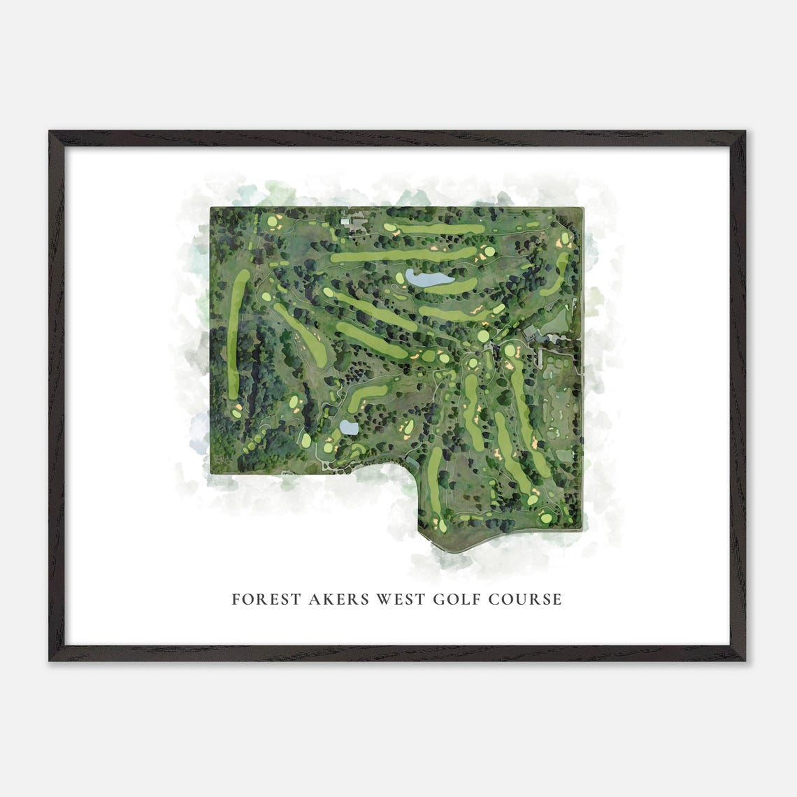 Forest Akers West Golf Course Watercolor Aerial Layout Map Poster - Image 5