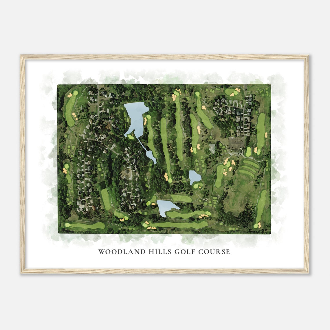 Woodland Hills Golf Course Classic Watercolor Golf Course Map Poster