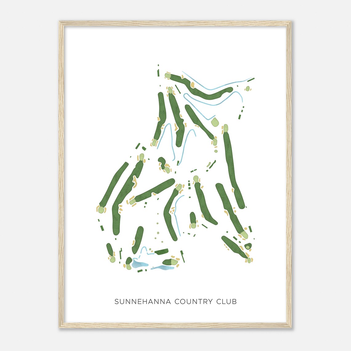 Sunnehanna Country Club Modern Minimalist Watercolor Course Map Poster - Image 2