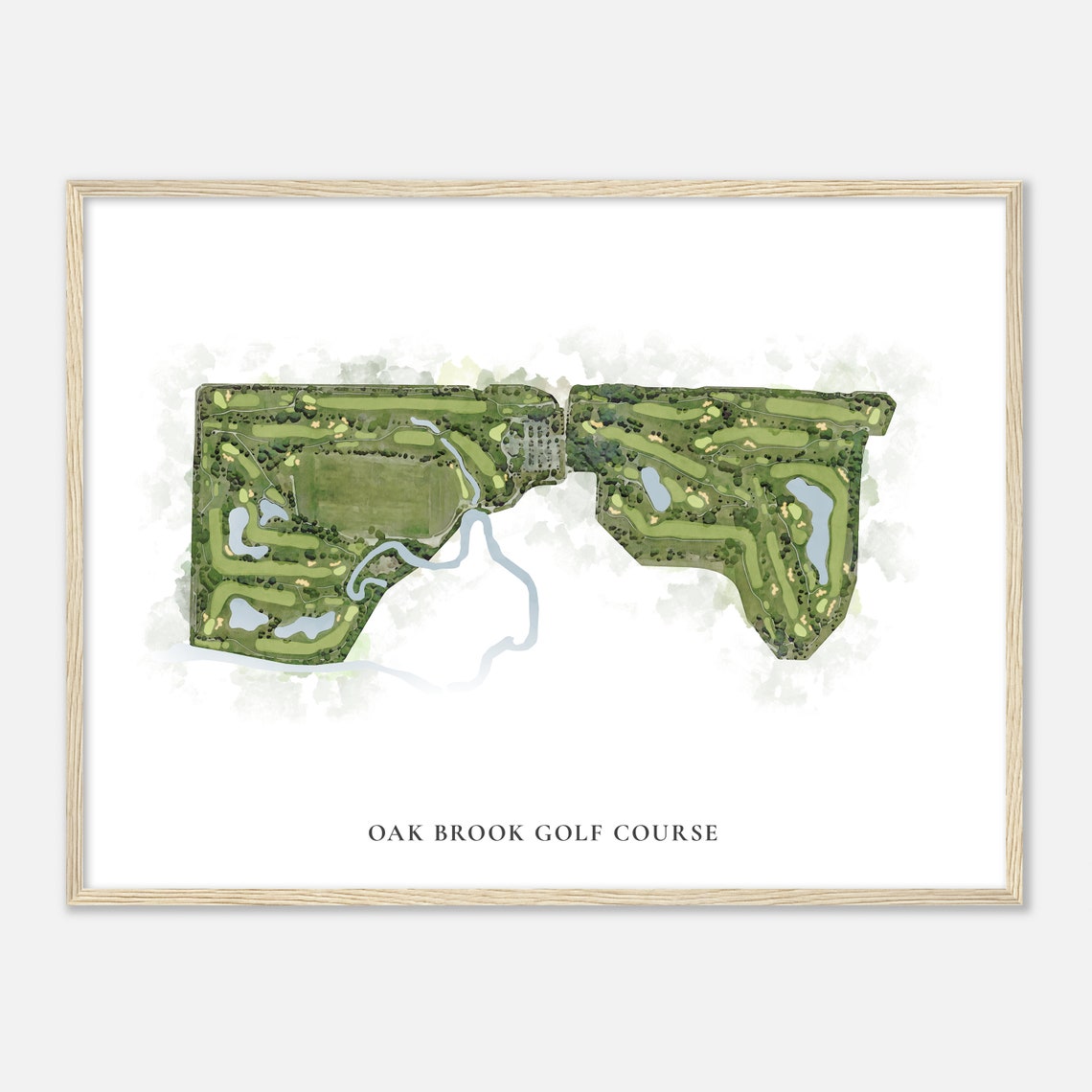 Oak Brook Golf Course Classic Watercolor Aerial Course Map Poster - Image 2