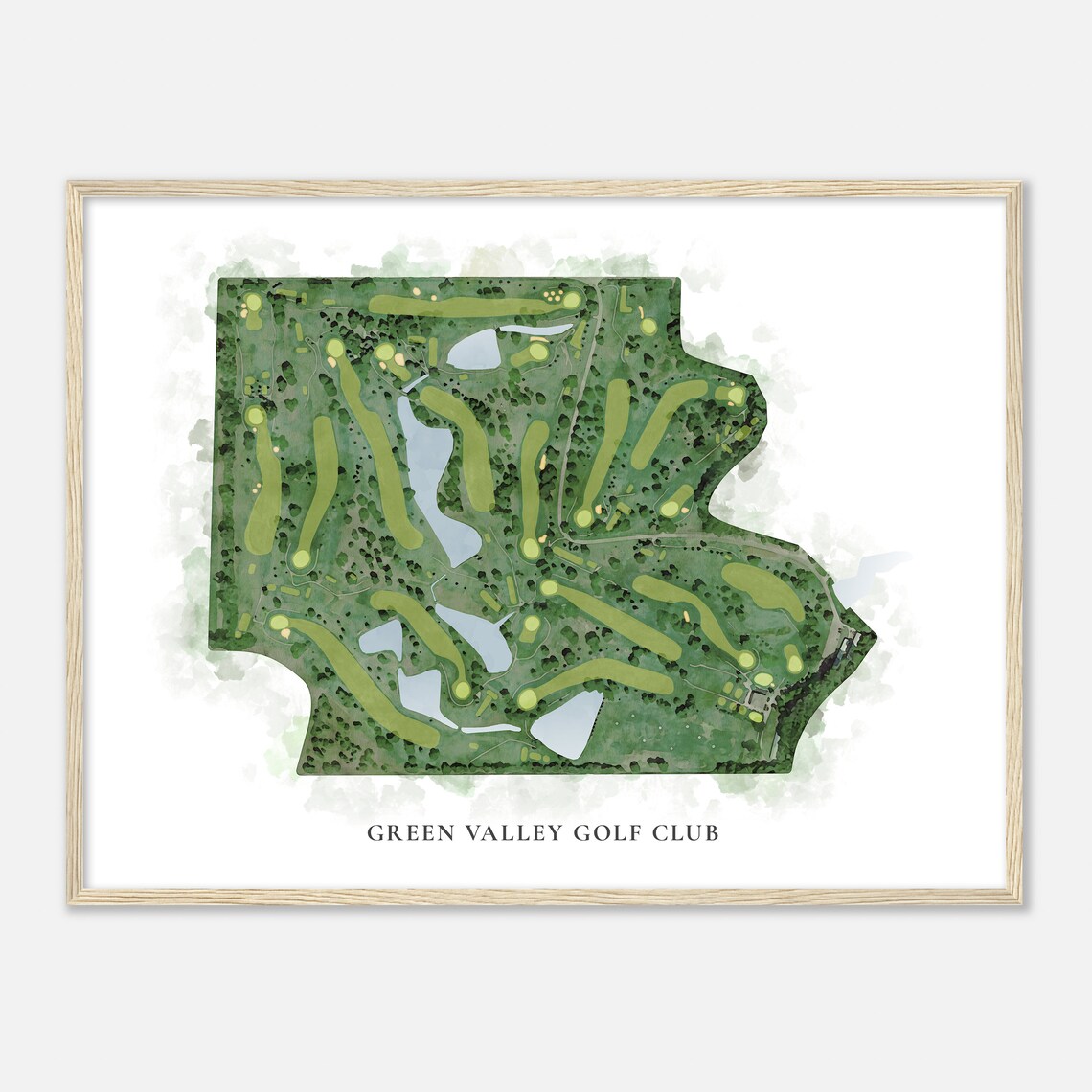 Green Valley Golf Club Classic Watercolor Aerial Course Map Poster