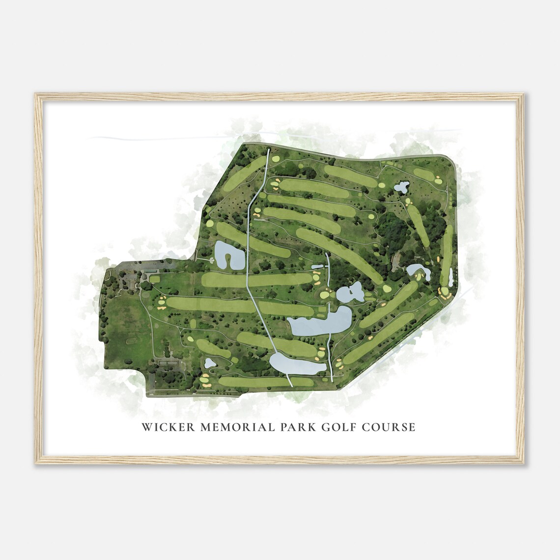 Wicker Memorial Park Golf Course Classic Aerial Watercolor Map Poster