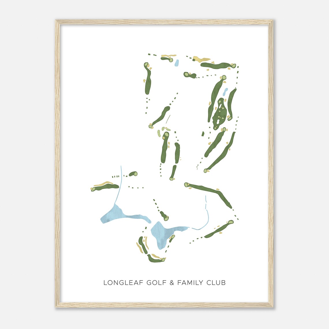 Longleaf Golf & Family Club North Carolina Modern Watercolor Golf Course Map Poster