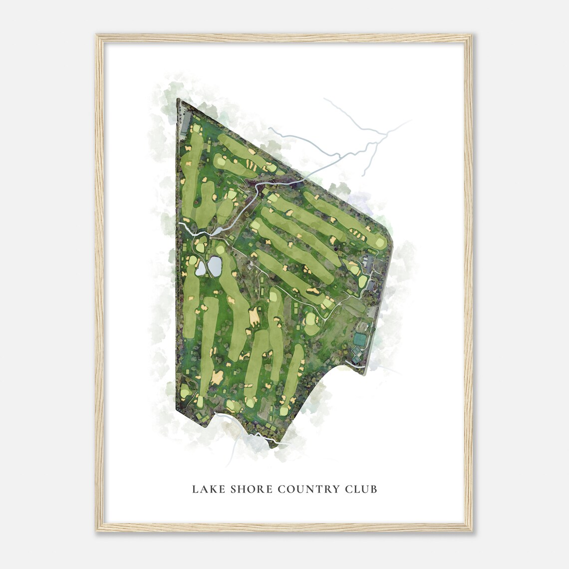 Lake Shore Country Club Watercolor Golf Course Map Poster for Golfers