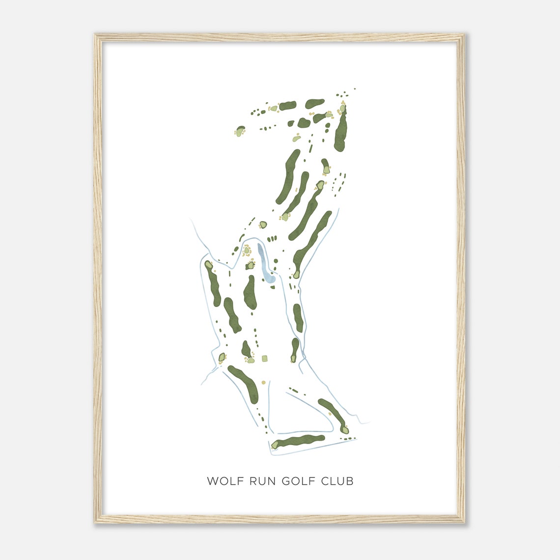 Wolf Run Golf Club Minimalist Modern Watercolor Golf Map Poster