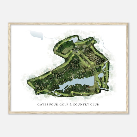 Gates Four Golf Country Club North Carolina Classic Watercolor Map Golfer Gift Golf Wall Art Golf Poster Print Course Layout
