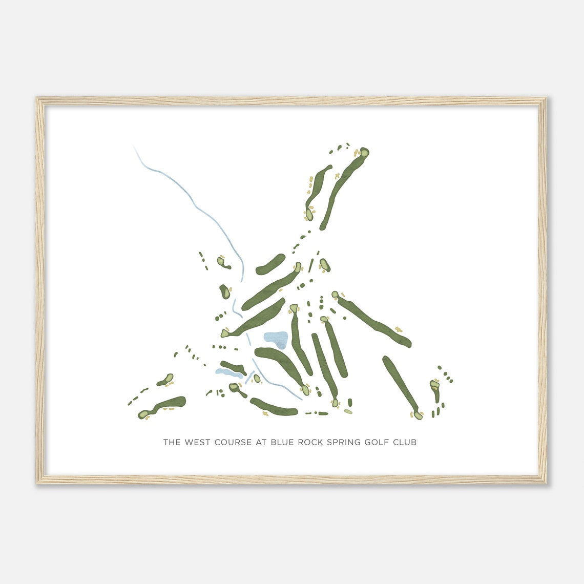 Blue Rock Spring West Course Modern Minimalist Watercolor Map Print