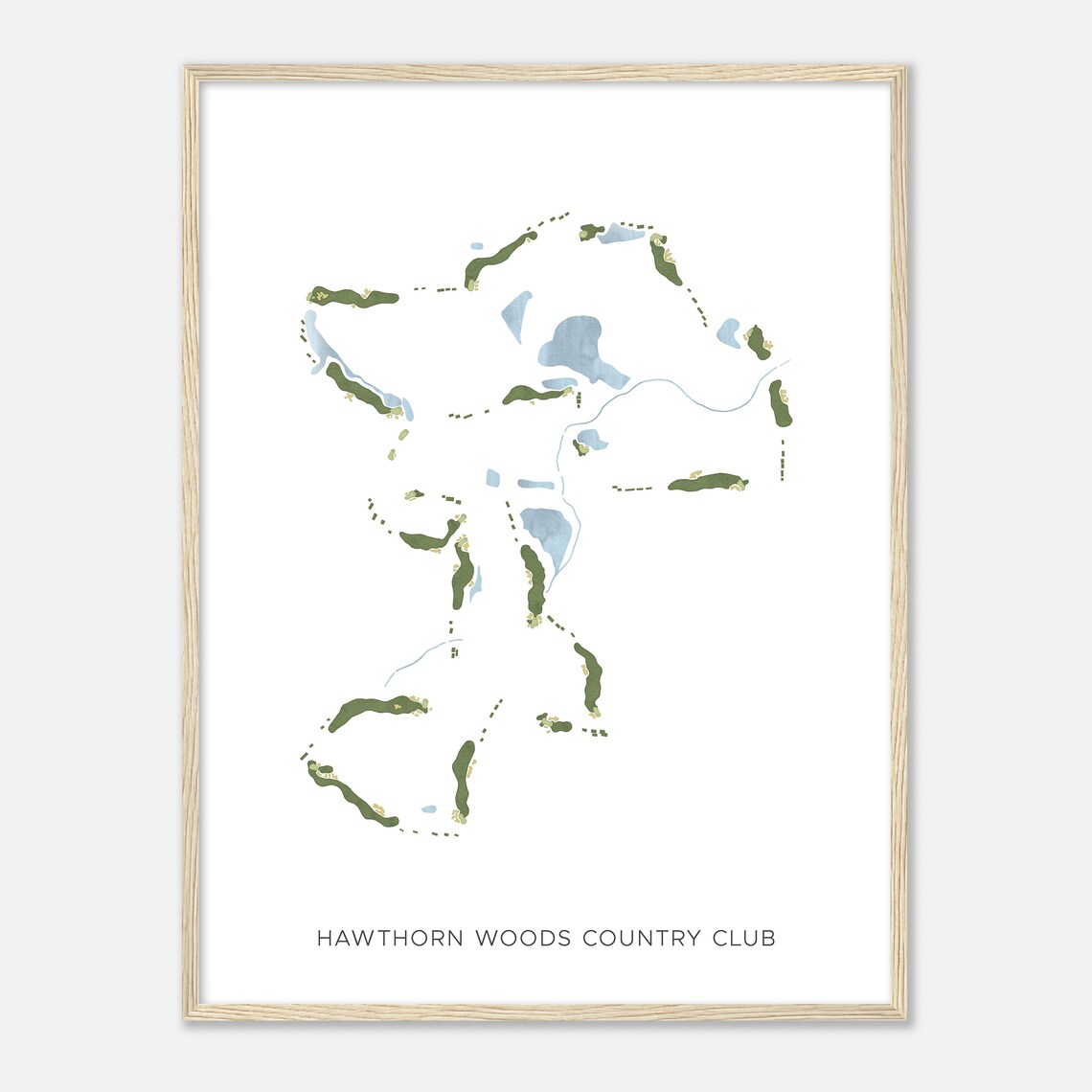 Hawthorn Woods Country Club Modern Watercolor Golf Map Poster - Image 2
