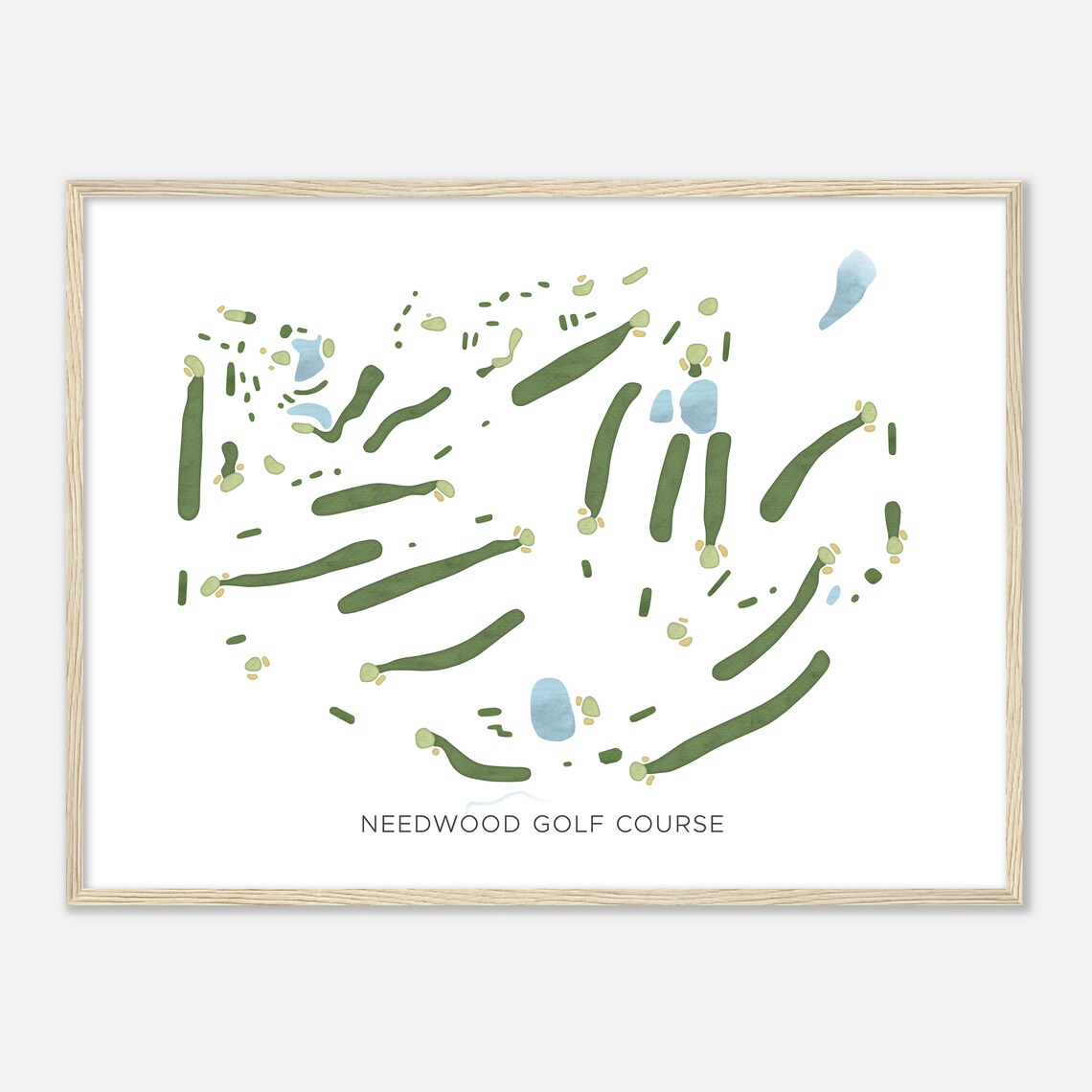 Needwood Golf Course Maryland Modern Watercolor Golf Map Poster