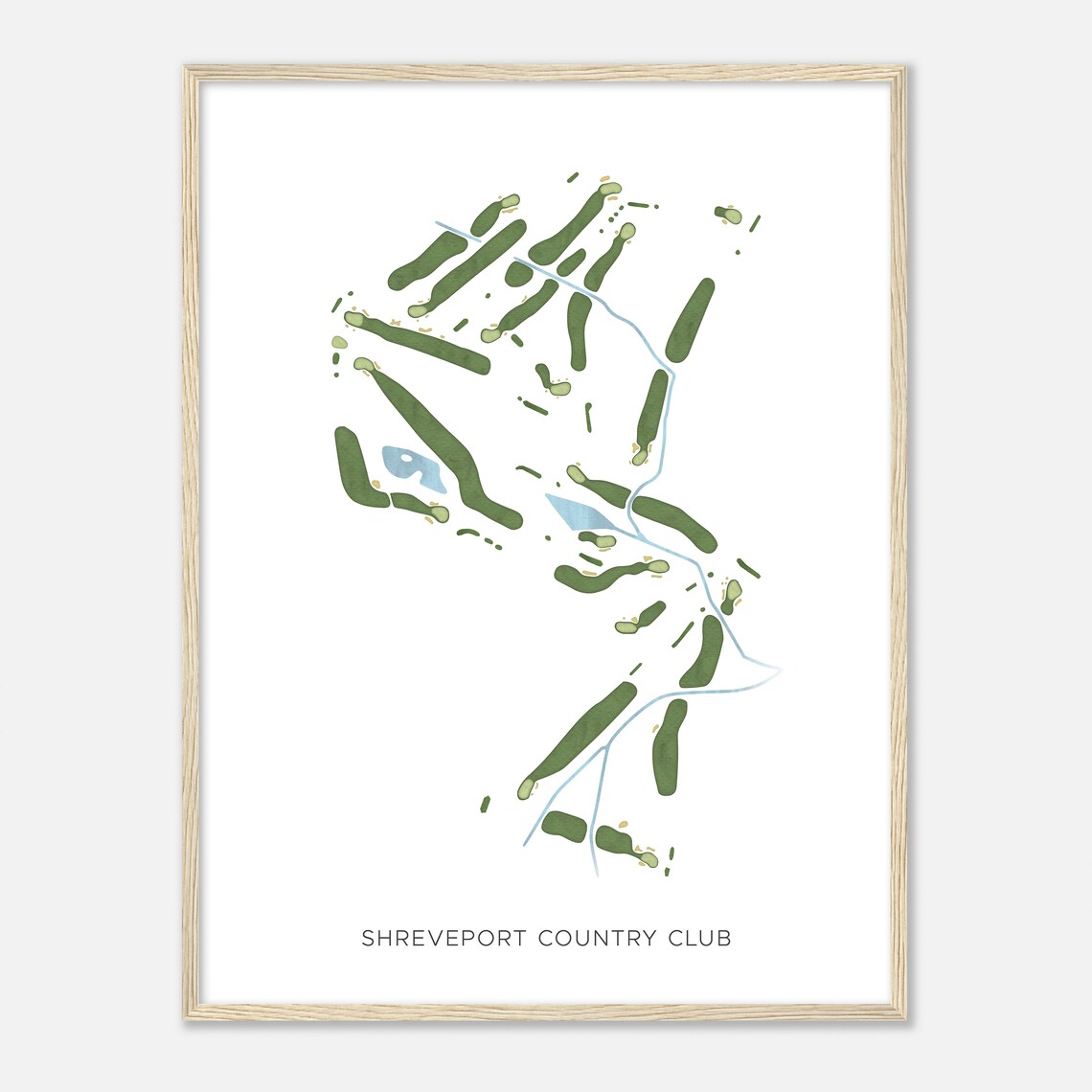 Shreveport Country Club Modern Watercolor Golf Course Map Poster