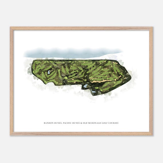 Bandon Dunes Pacific Dunes Old Mcdonald Golf Courses In Bandon Oregon Classic Watercolor Map Golfer Gift Golf Wall Art