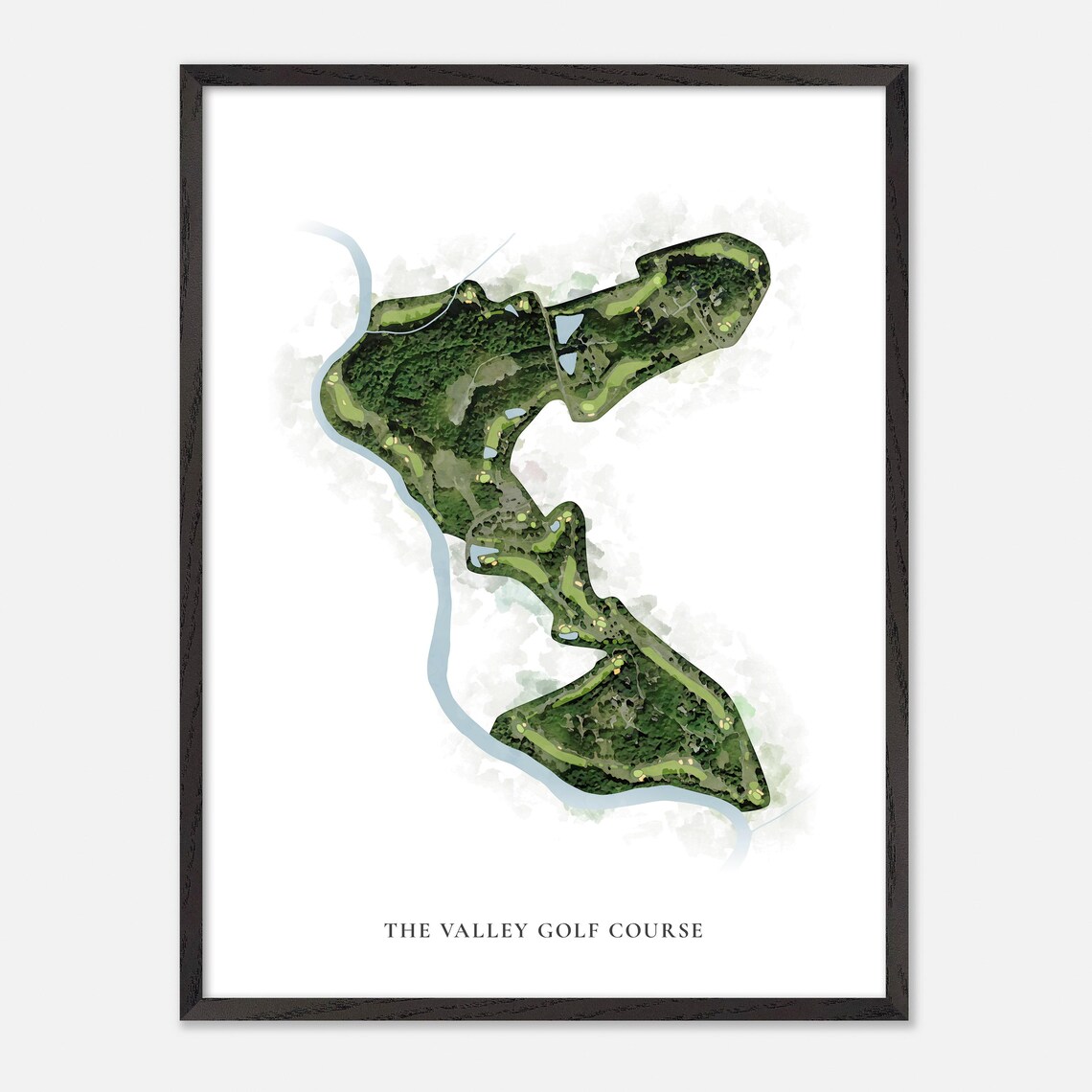 The Valley Golf Course Watercolor Aerial Map Green Fairways Art Poster - Image 3