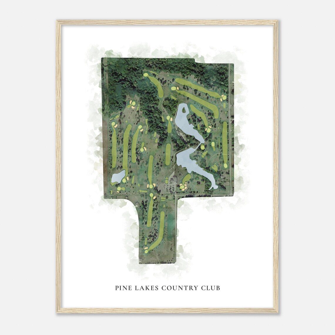 Pine Lakes Country Club Aerial Watercolor Course Map Golfer Poster