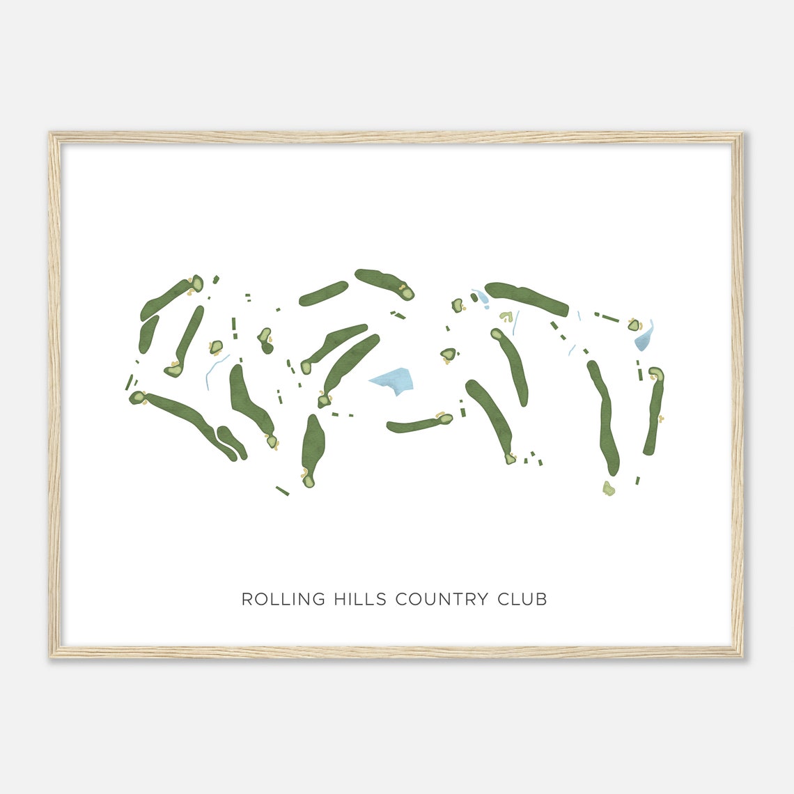 Rolling Hills Country Club Watercolor Map Minimalist Golf Wall Poster