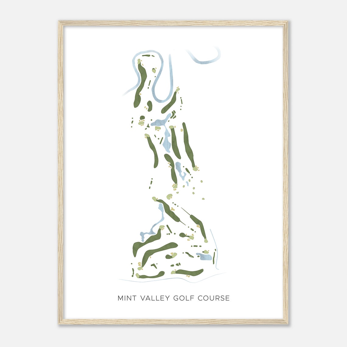 Mint Valley Golf Course Modern Watercolor Fairway Map Poster
