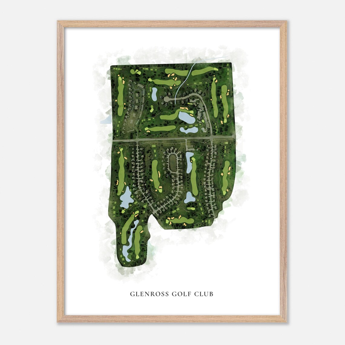 Glenross Golf Club Delaware Ohio Classic Watercolor Golf Map Poster - Image 2