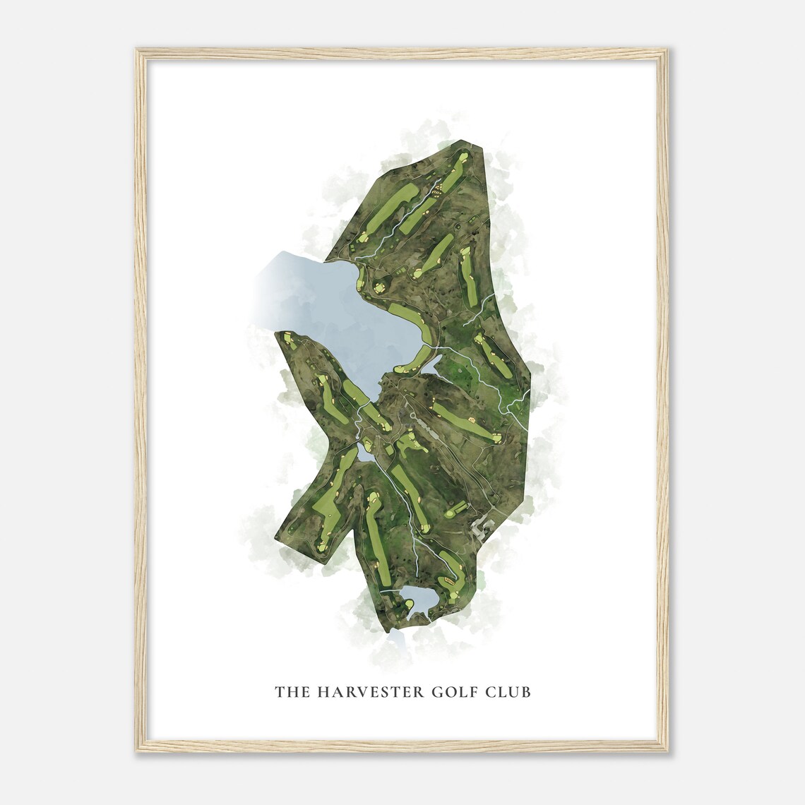 The Harvester Golf Club Lakeside Aerial Watercolor Course Map Wall Art