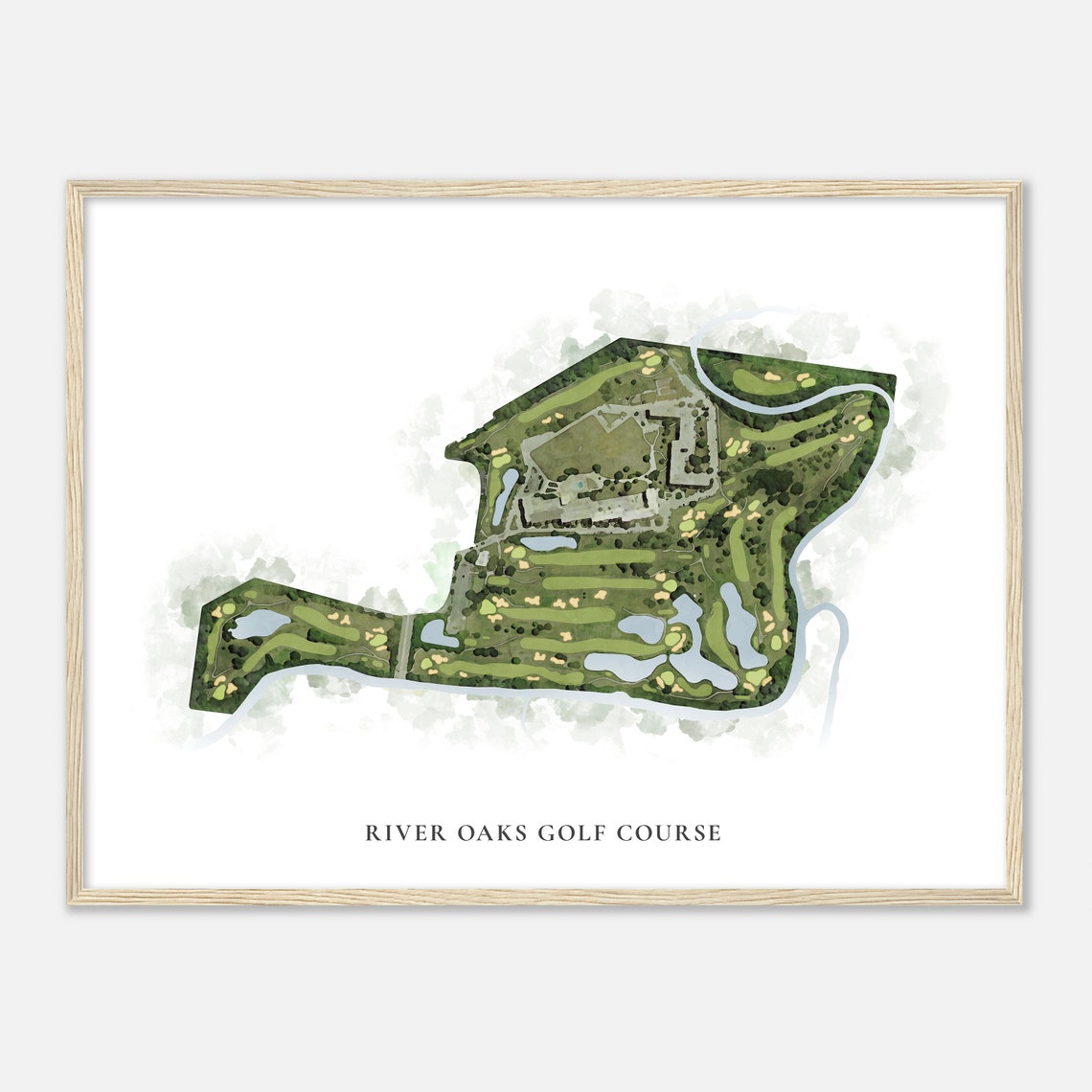 River Oaks Golf Course Watercolor Map Golf Lover Gift Poster