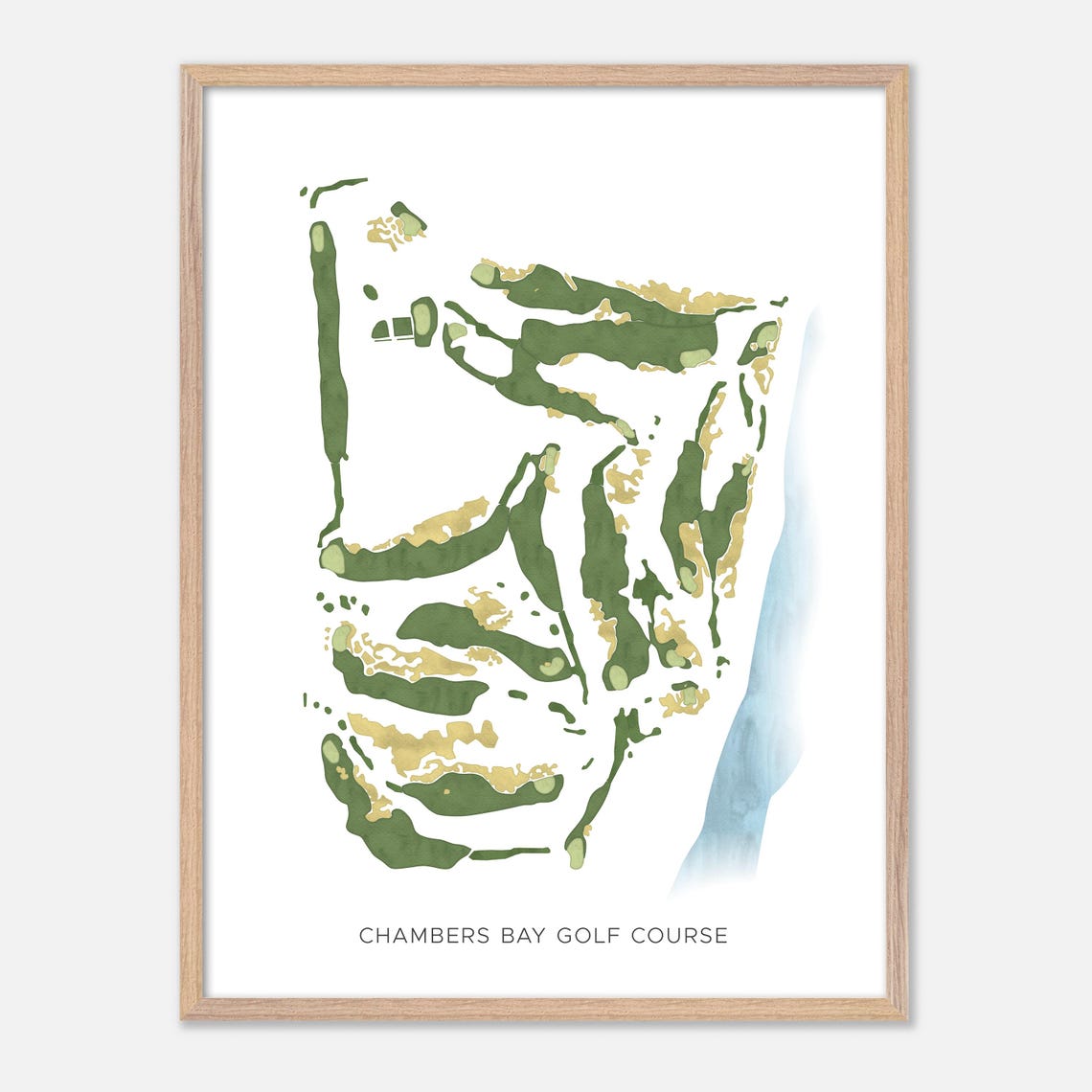 Chambers Bay Golf Course Washington Modern Watercolor Map Poster - Image 2
