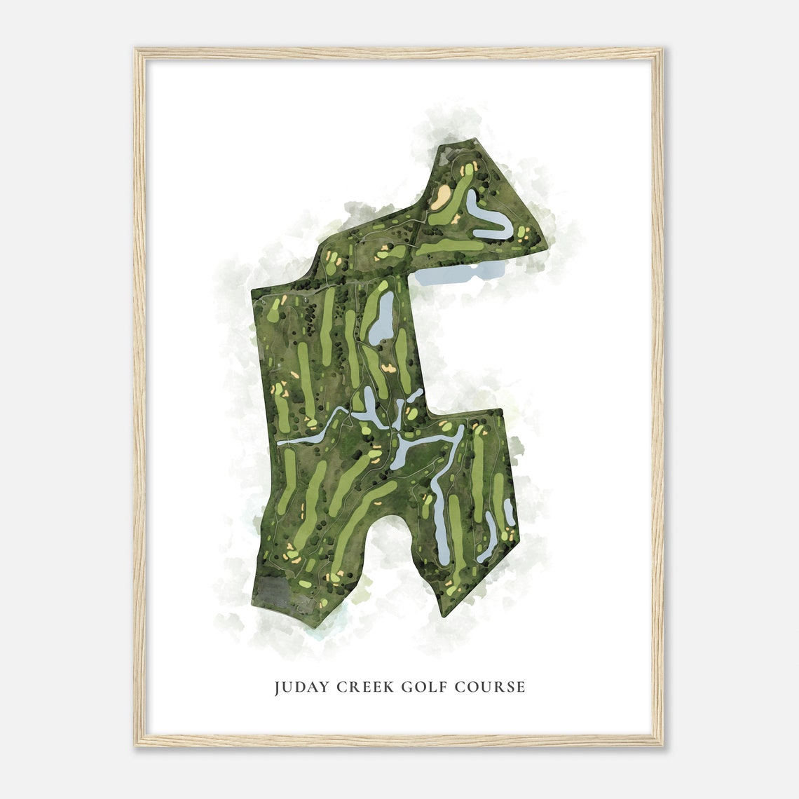 Juday Creek Golf Course Classic Watercolor Aerial Map Wall Art