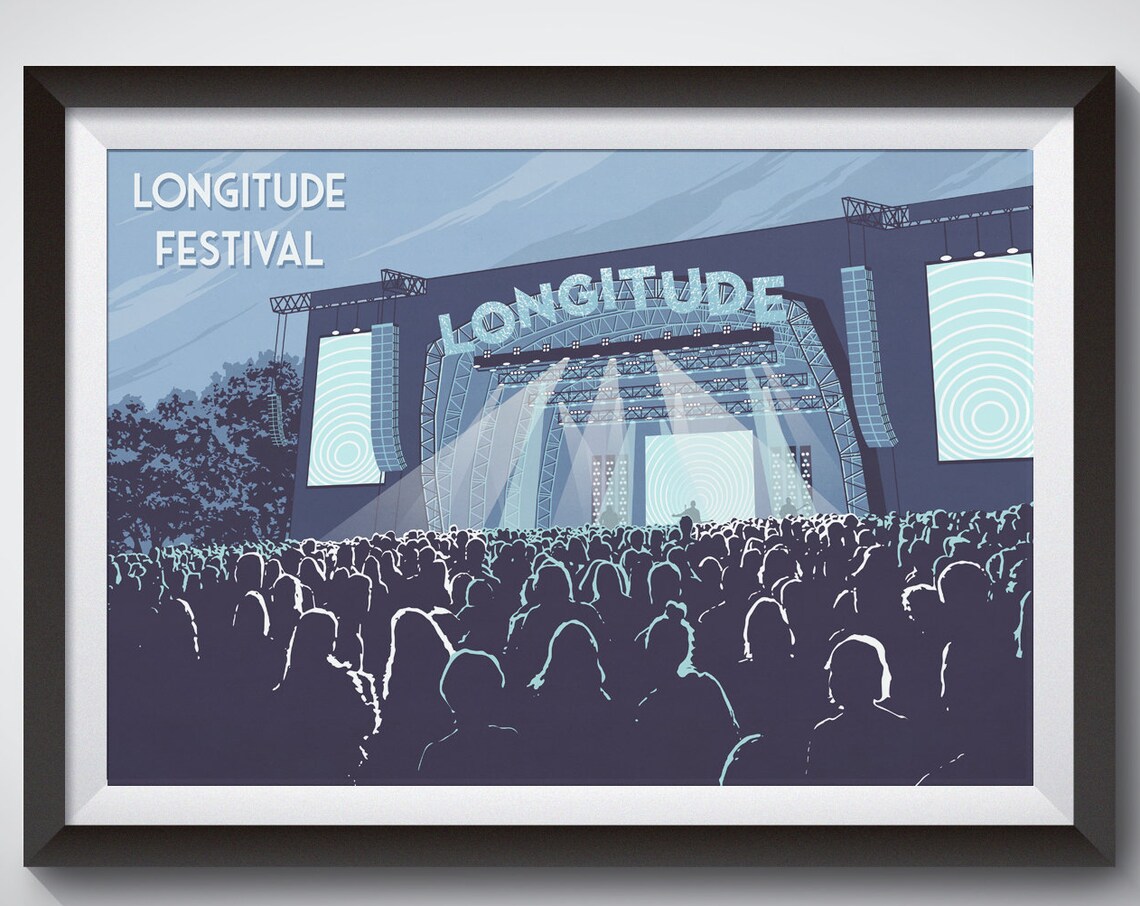 Longitude Festival Night Concert Stage Crowd Blue Illustration Poster