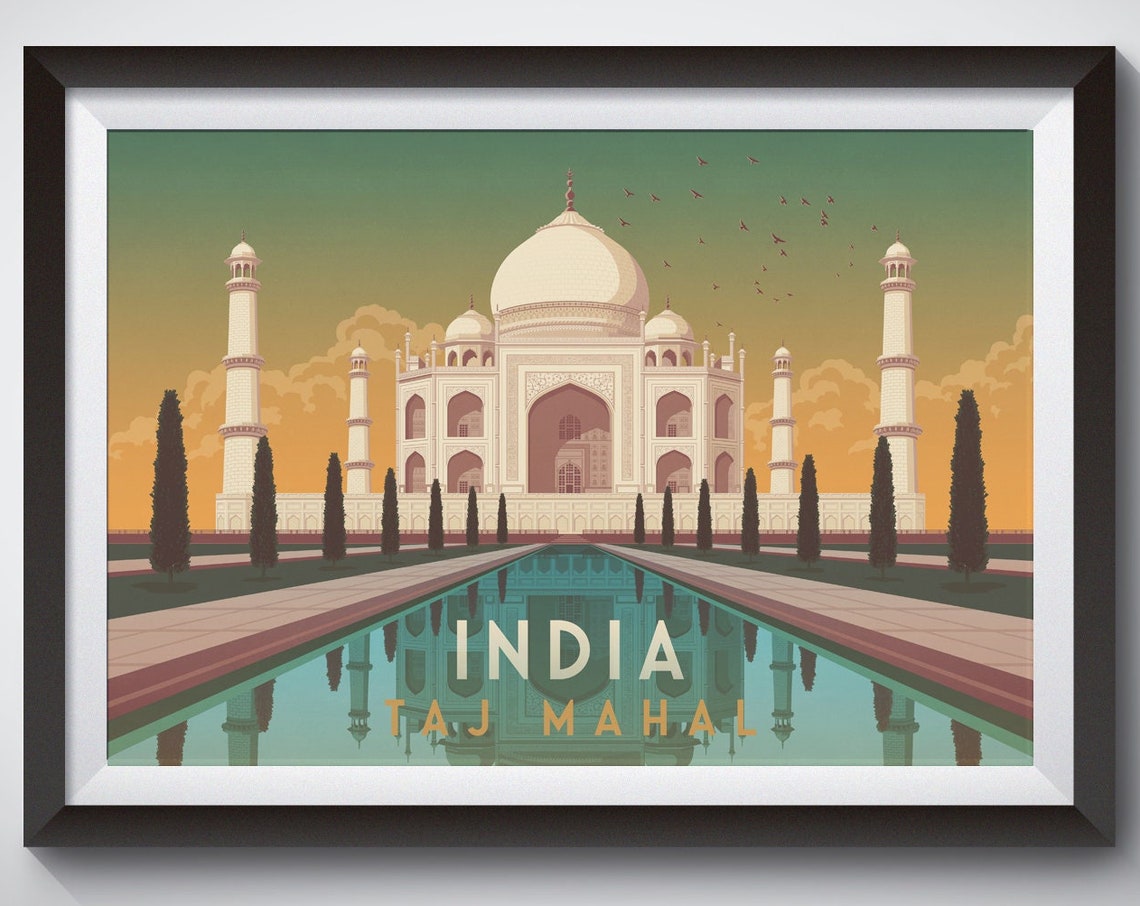 India Taj Mahal Travel Poster Agra India Travel Print Indian Wall Art Vintage Taj Mahal Print Vintage Travel Poster Art Deco Retro