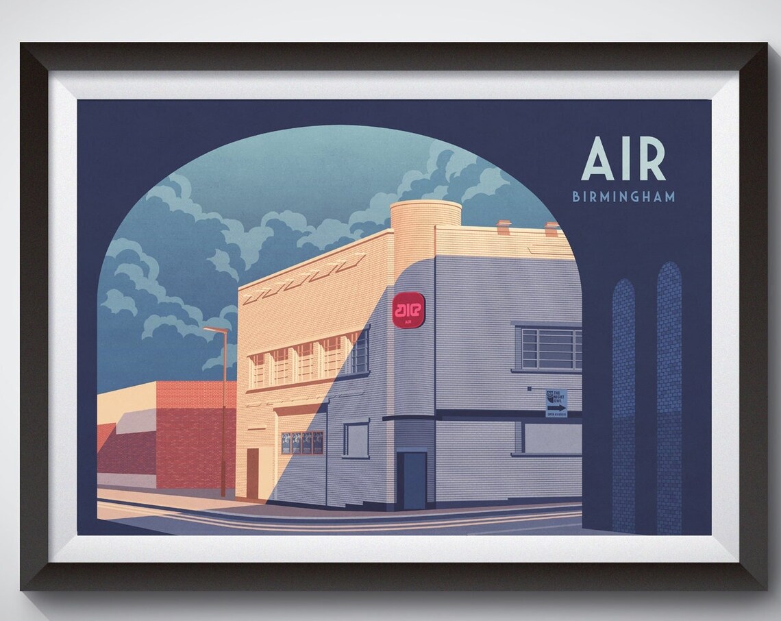 Air Birmingham Nightclub Facade Illustrated Club Culture Art Poster