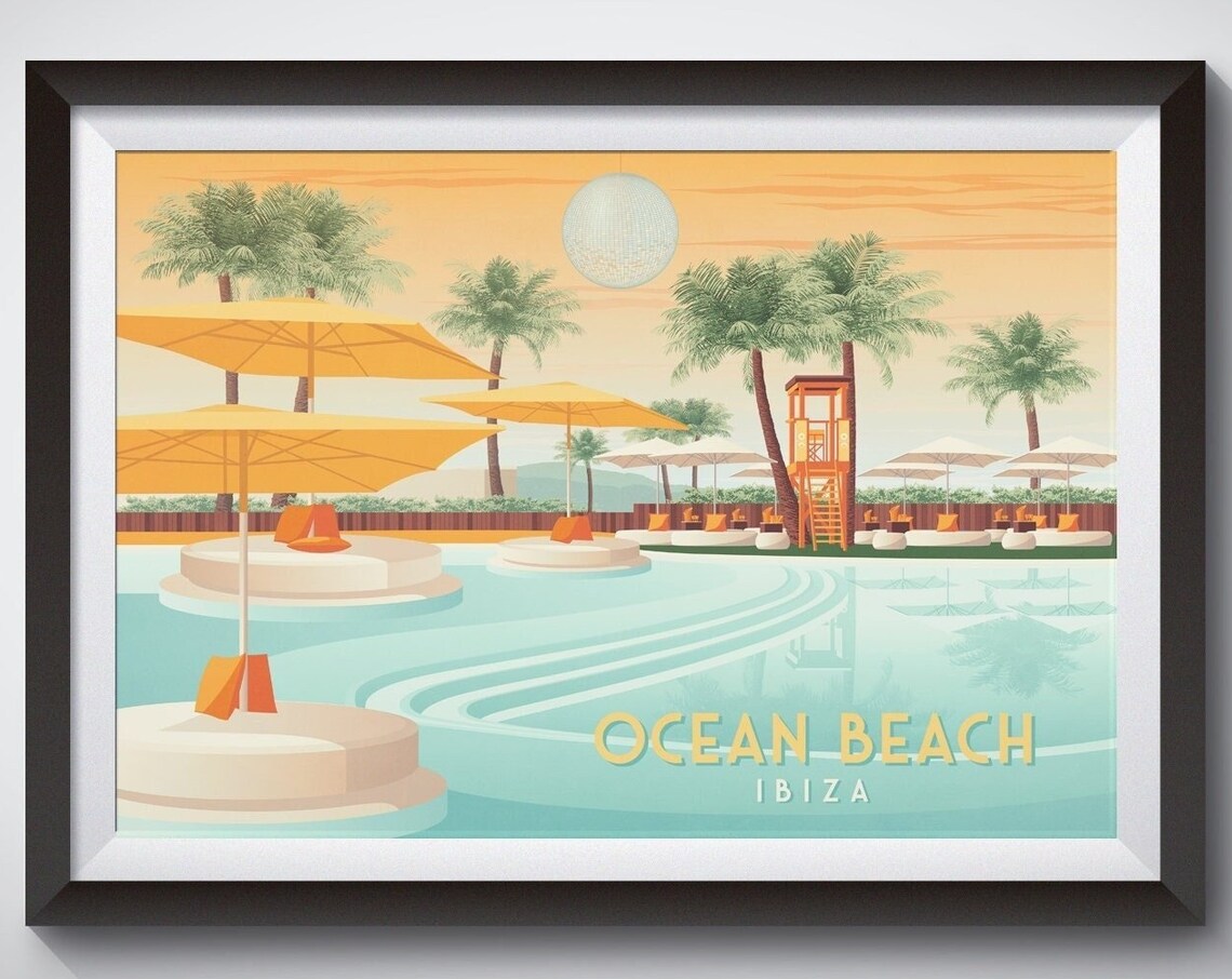 Ocean Beach Club Ibiza Spain Travel Poster