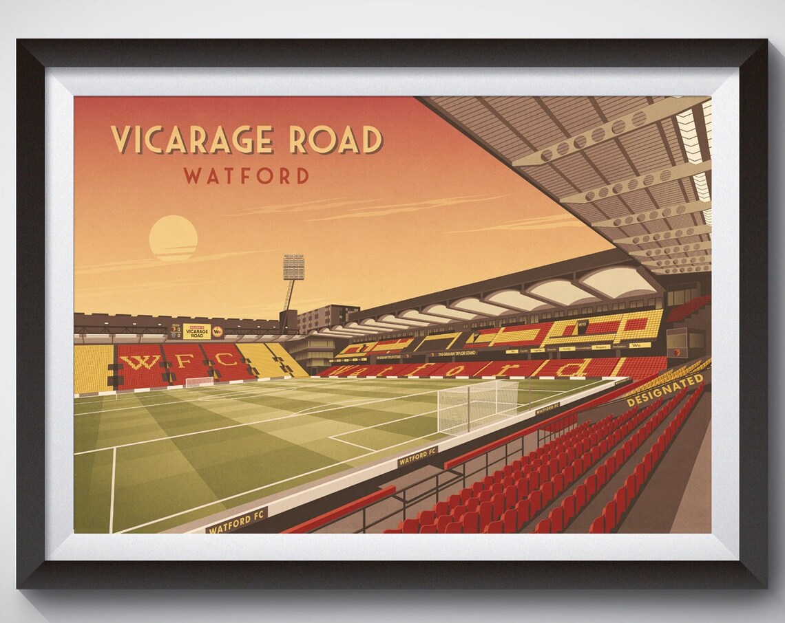 Vicarage Road Stadium Sunset Vintage Watford FC Ground Poster