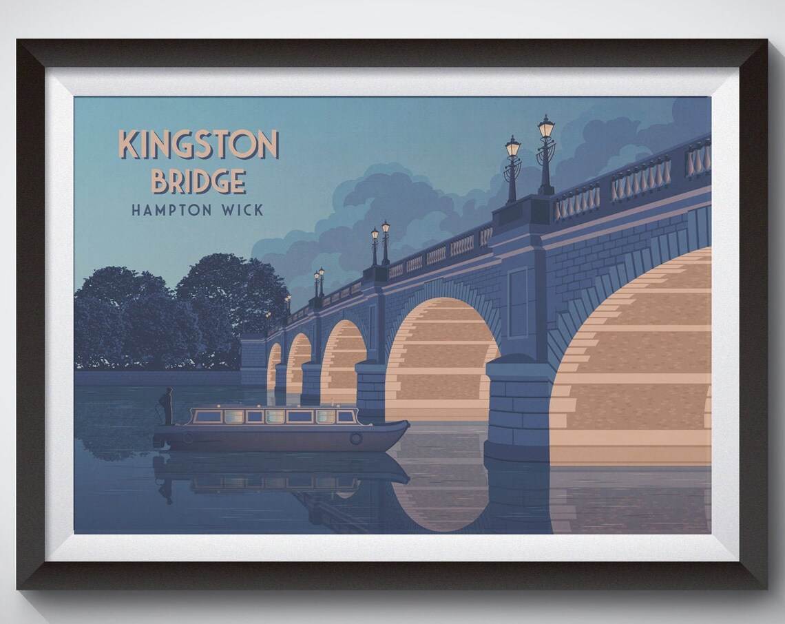Kingston Bridge London Travel Poster, Thames View