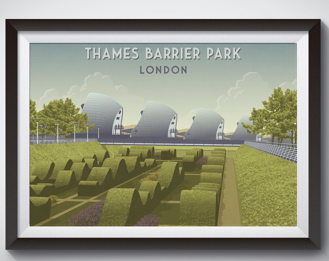 Thames Barrier Park Vintage Travel Poster, London