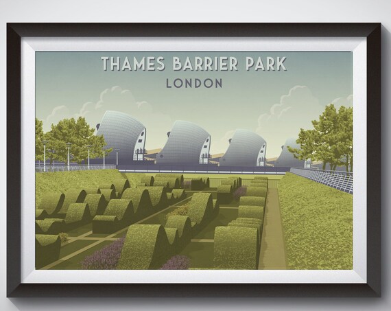 Thames Barrier Park Vintage Travel Poster, London