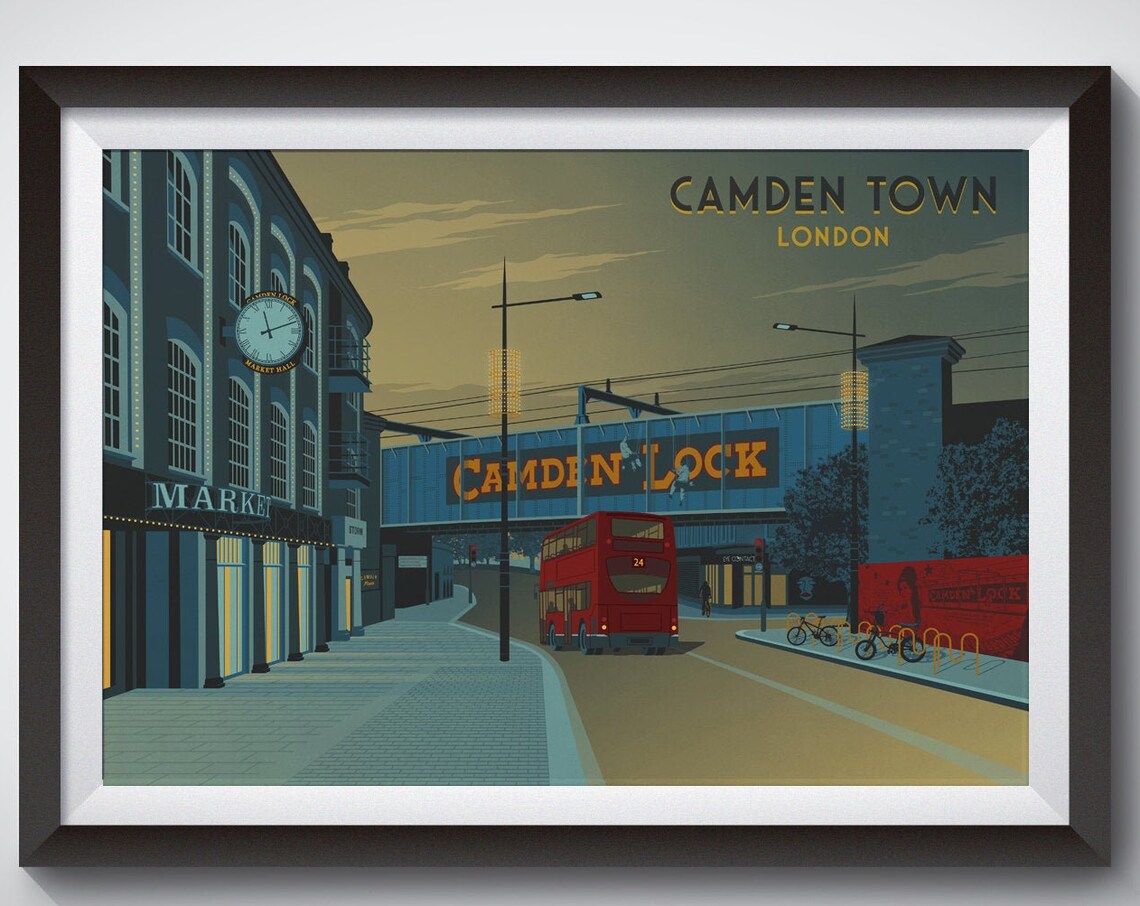 Camden Town London Night Camden Lock Market Street Travel Poster